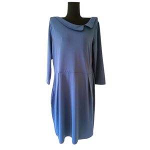 5/$25 Studio 1886 Blue Fitted A-Line Dress with Asymmetrical Collar